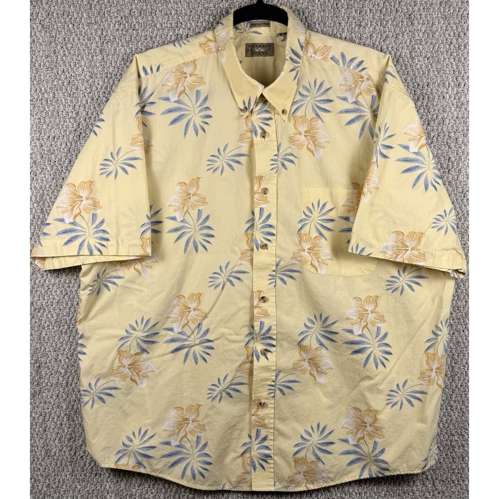 Vintage Y2K Hawaiian Shirt XL Yellow Floral Tropical Aloha Camp Shirt